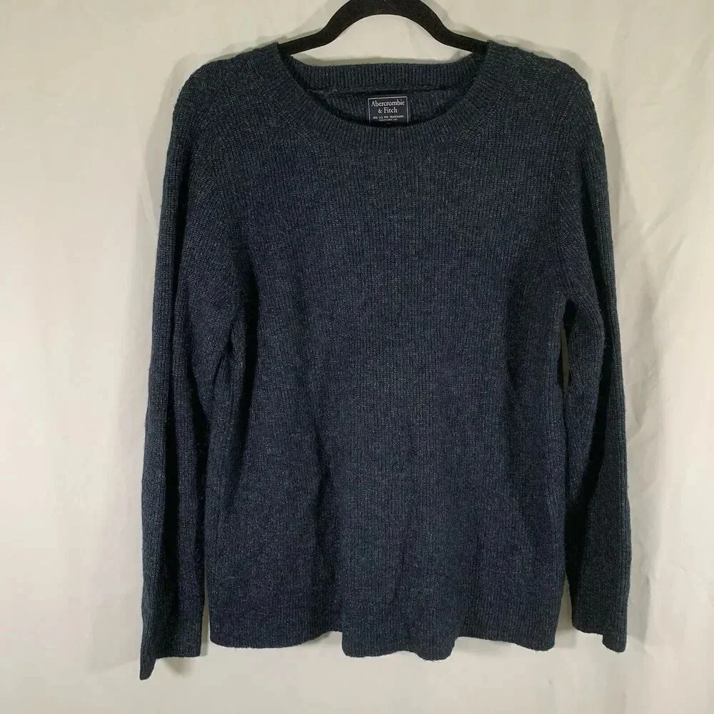 Abercrombie Fitch Sweater Women's Medium Grey Split Back Crew Neck Pullover